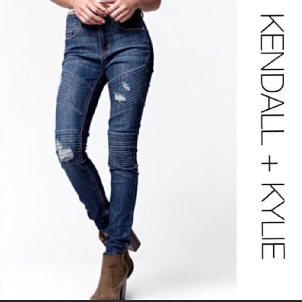 KENDALL and KYLIE Distressed Moto Skinny Blue Jeans Womens Size 26 Waist